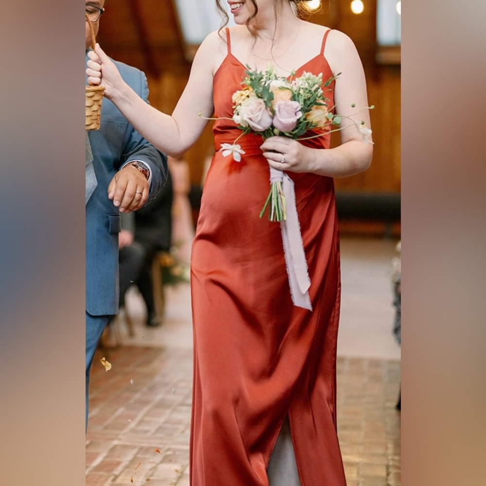 Maternity Stretch Satin Dress in Terracotta